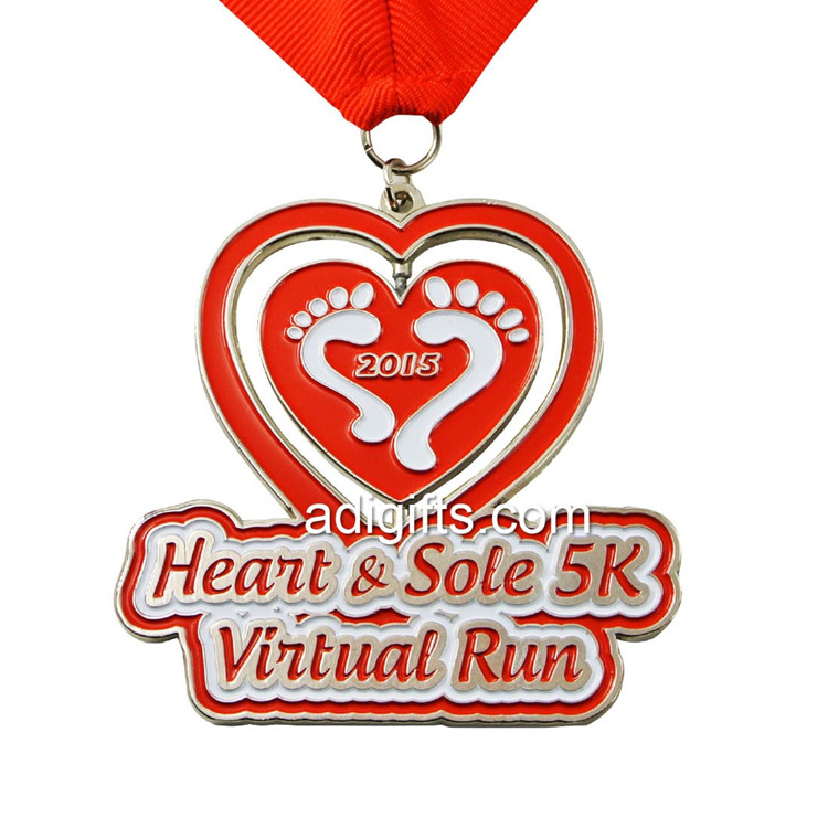 Heart Shape Spinner Virtual Run 5K Soft Enamel Medals