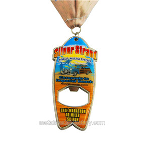 Soft enamel bottle opener medal with printing sticker