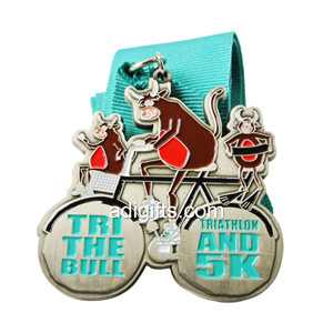 Custom Metal Triathlon And 5K Kids Medals With Ribbon