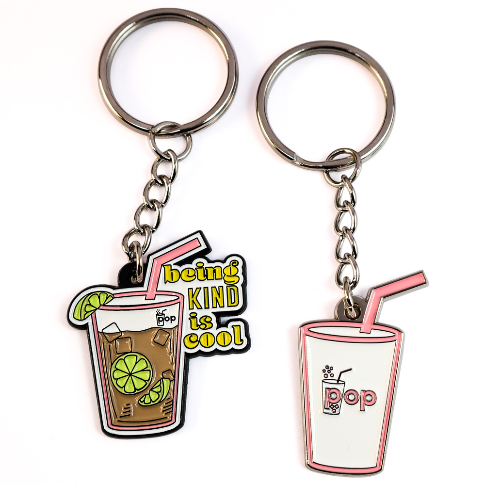 High quality custom fashion cute metal bubble boba milk tea keychains for girls women