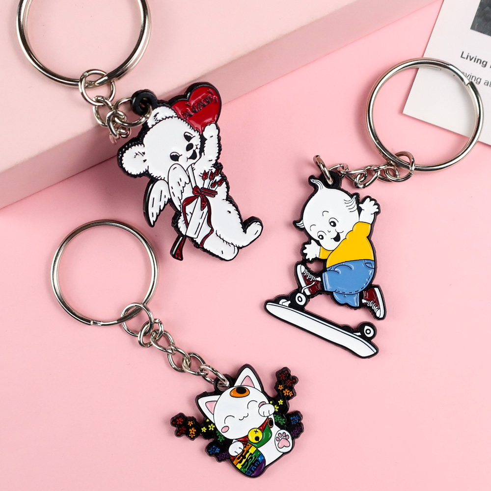 Hot sale custom made promotional diy cute fashion metal key chains 2d 3d metal anime enamel keychain charms custom key rings