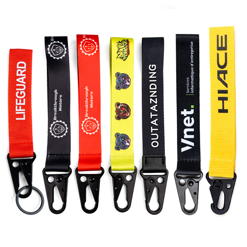 Custom logo printed hand wrist wristlet strap lanyard keychain key chain dog hook short strap lanyard keychain