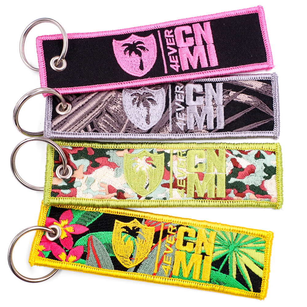 Personalized kawaii woven fabric keychains gift custom logo keyring short lanyard anime embroidery keychain key tag anime