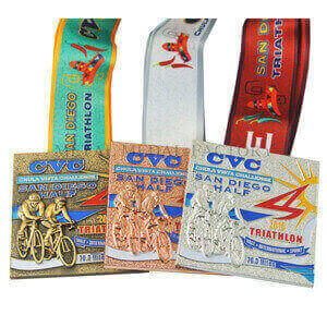 Three different plate of custom half marathon medals